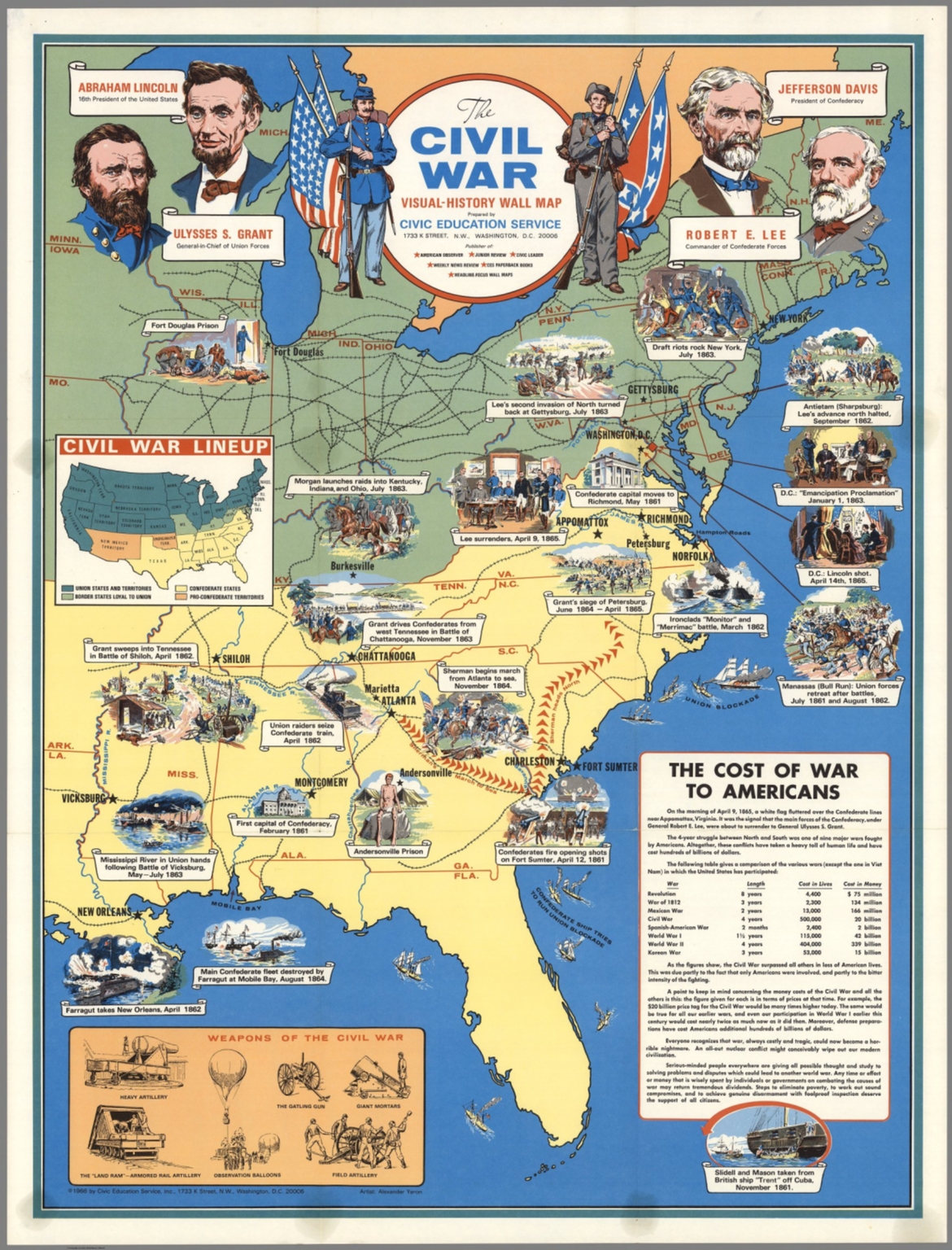 Civil War Visual History Wall Map Prepared By Civic Education Service Washington Dc 