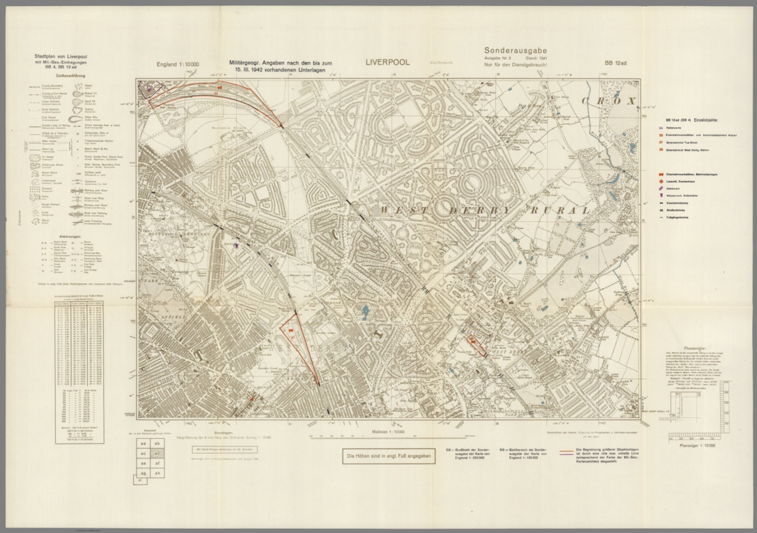 Street Map of Liverpool, England with MilitaryGeographic Features. BB