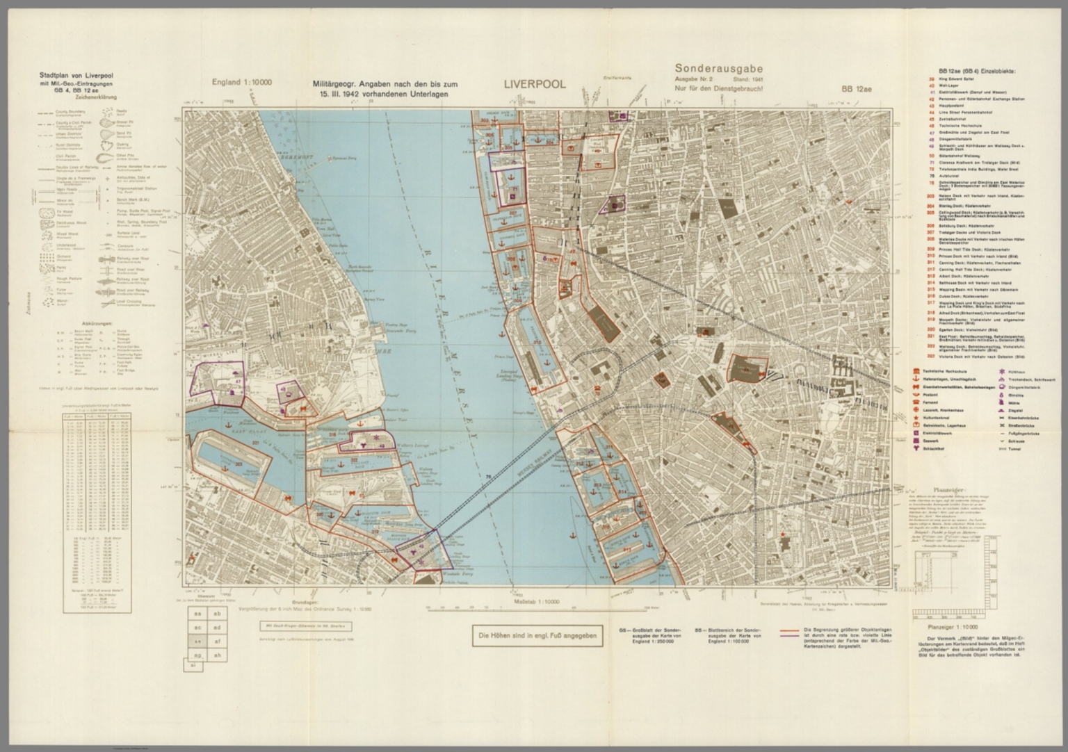 Street Map of Liverpool, England with MilitaryGeographic Features. BB