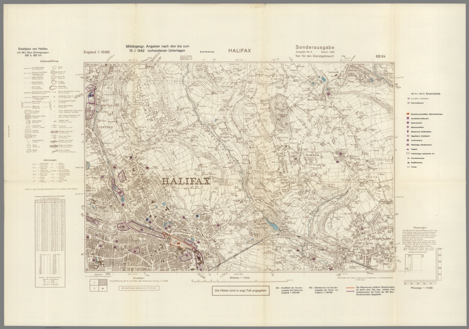 Street Map of Halifax, England with MilitaryGeographic Features. BB 9k