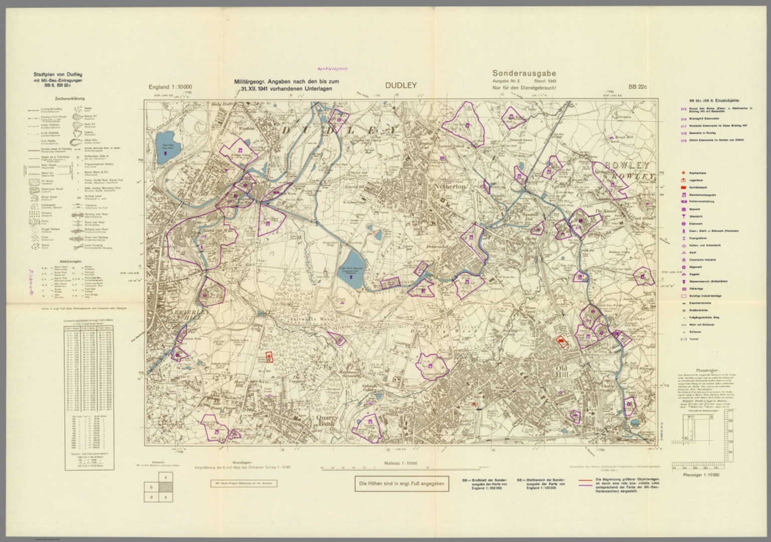 Street Map of Dudley, England with Military-Geographic Features. BB 22c ...