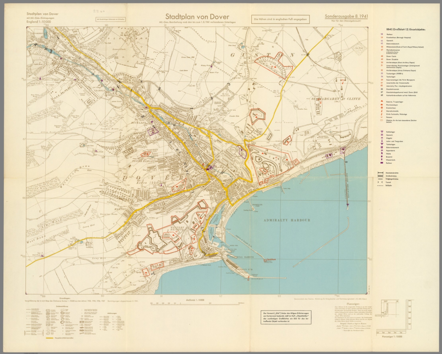 Street Map of Dover, England with Military-Geographic Features. BB 40. - David Rumsey Historical 