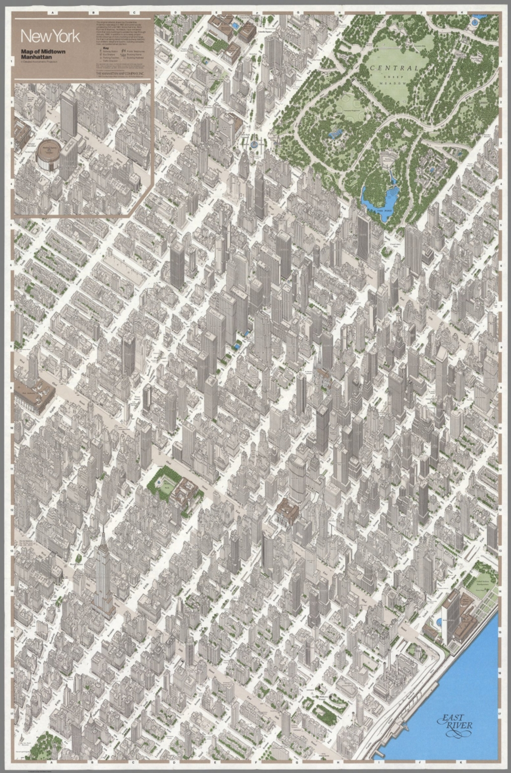 map of midtown manhattan in detailed axonometric