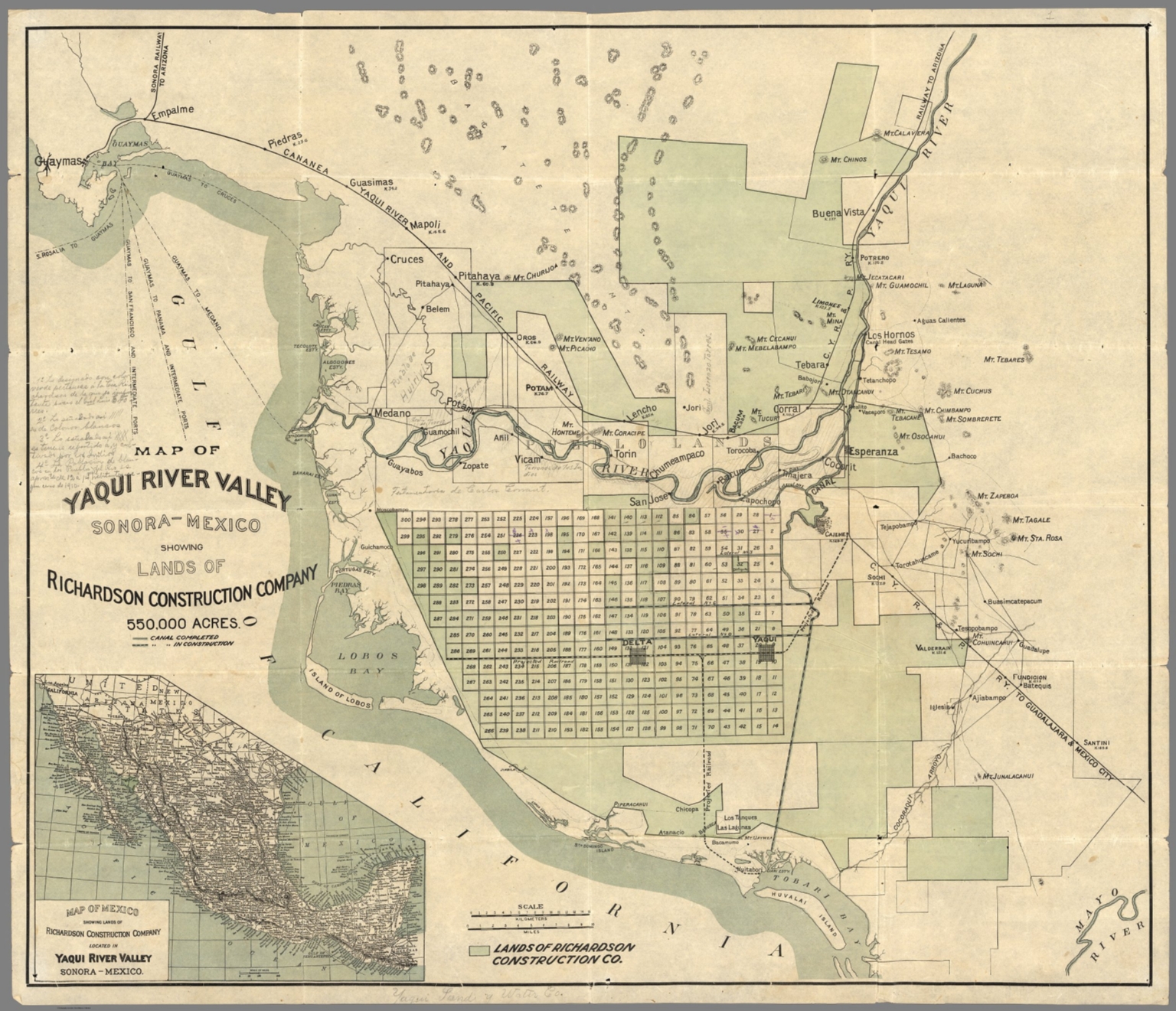 Map of the Yaqui River Valley, Sonora, Mexico - David Rumsey Historical ...