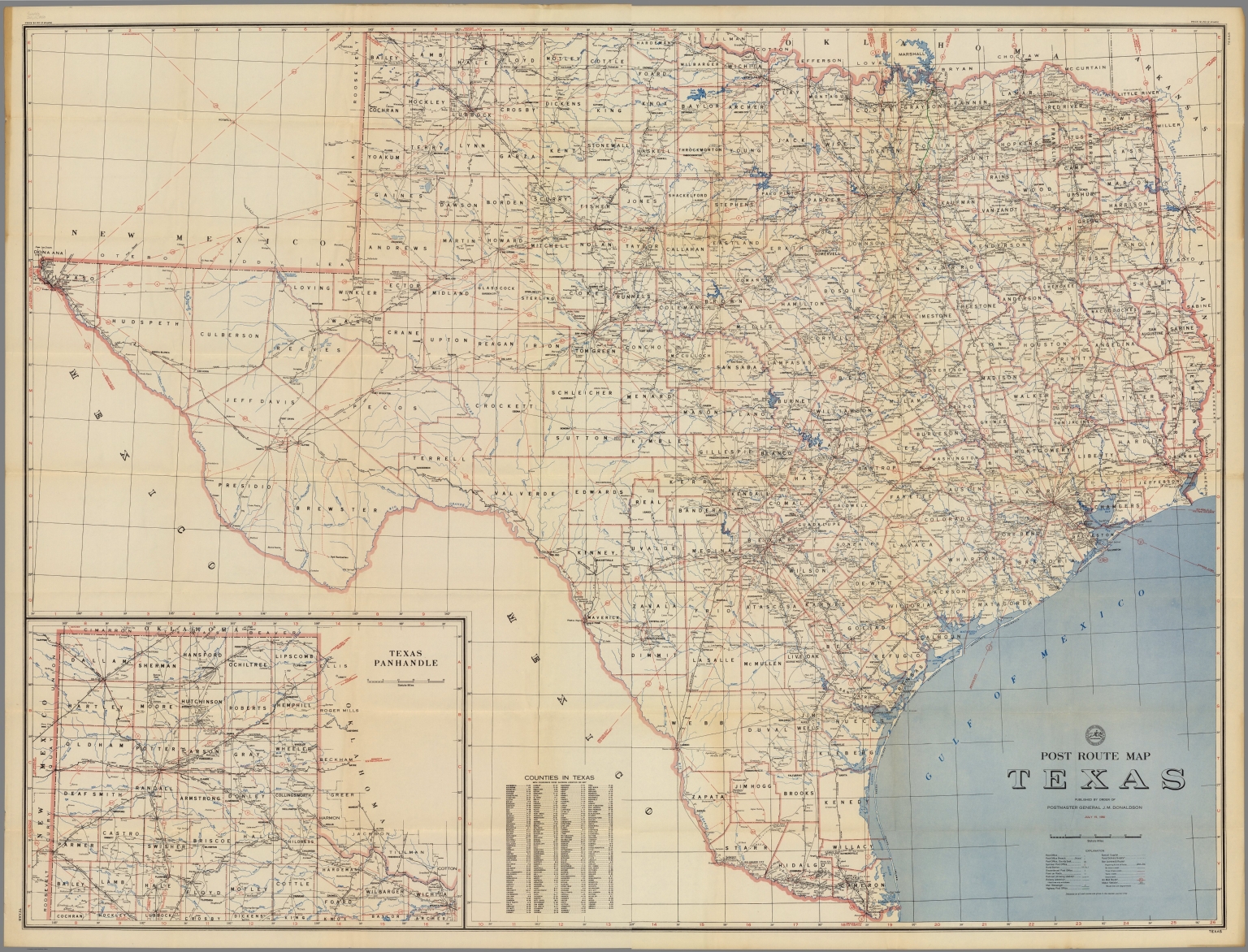 1950 Texas Road Map Composite Map: Post Route Map Of The State Of Texas ... July 15, 1950. -  David Rumsey Historical Map Collection