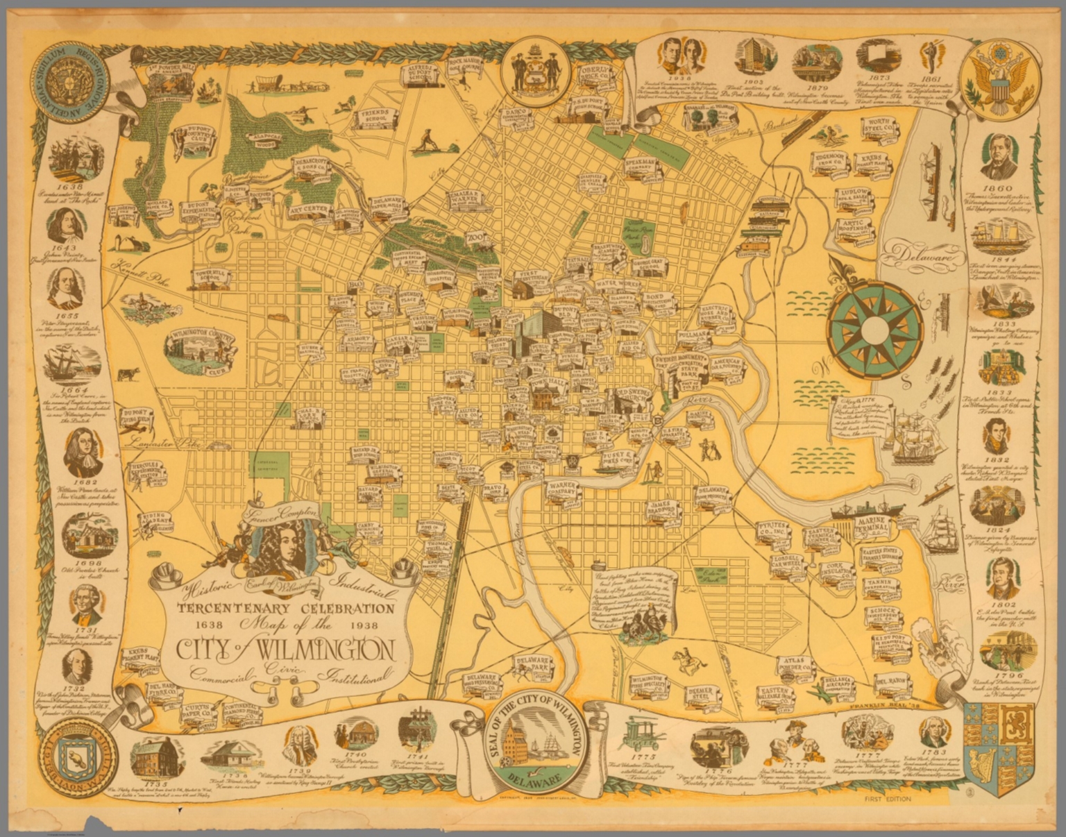 Map of the city of Wilmington tercentenary celebration 16381938 David Rumsey Historical Map