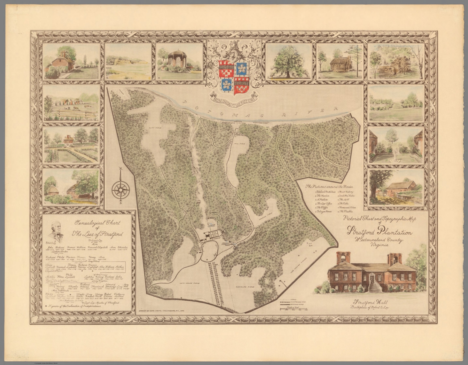 Westmoreland County Virginia Map Pictorial Chart And Topographic Map Of Stratford Plantation, Westmoreland  County, Virginia. - David Rumsey Historical Map Collection