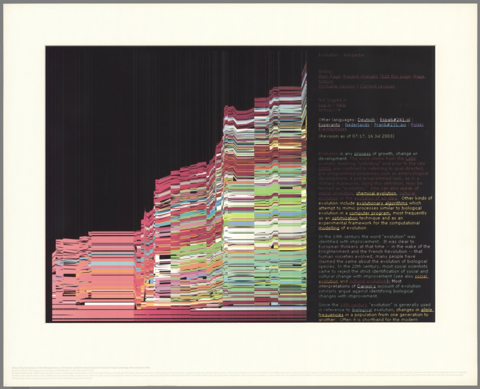 History flow visualization of the Wikipedia entry on "Evolution ...