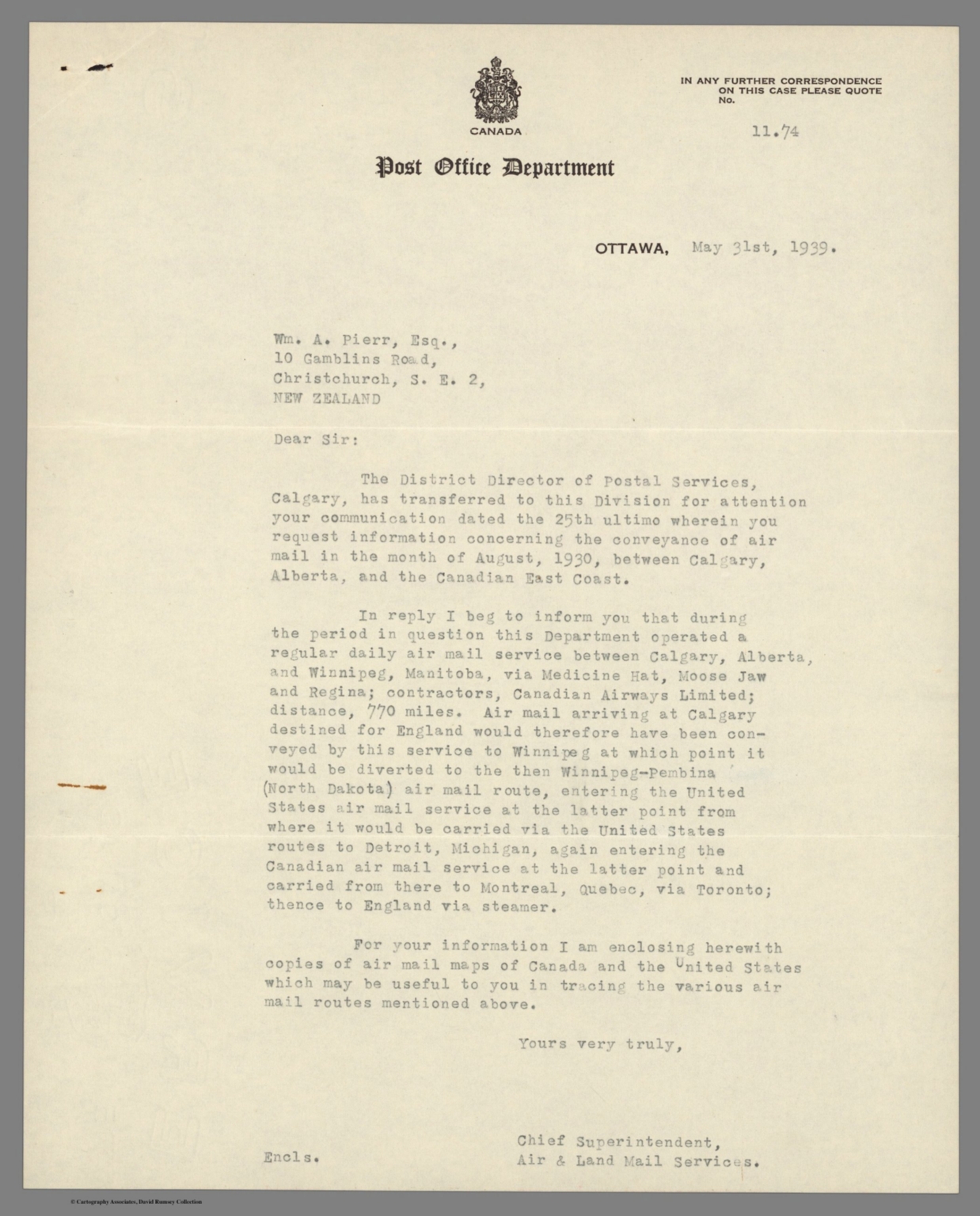 Letter (Calgary to England Mail Service). David Rumsey Historical