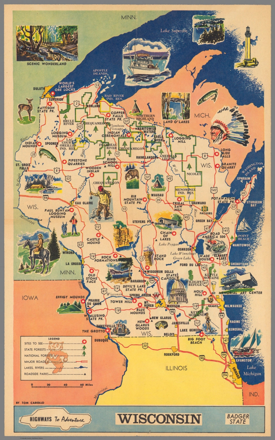 Wisconsin. Badger State. Highways to adventure - David Rumsey Historical Map Collection