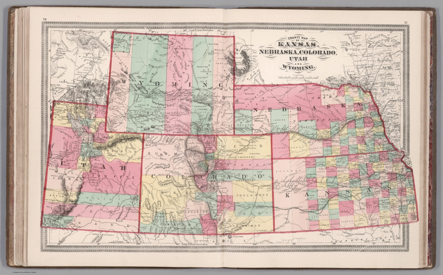 County map of Kansas, Nebraska, Colorado, Utah and Wyoming - David ...