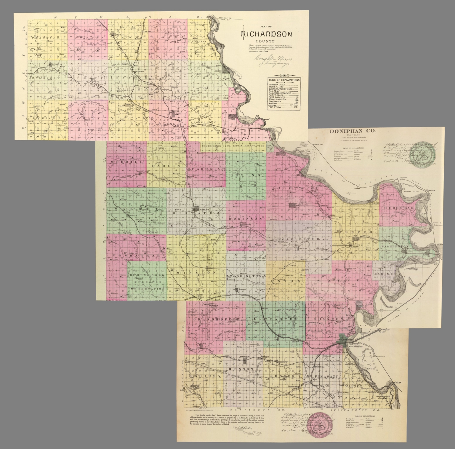 Composite County maps of Richardson county in Nebraska, and Doniphan