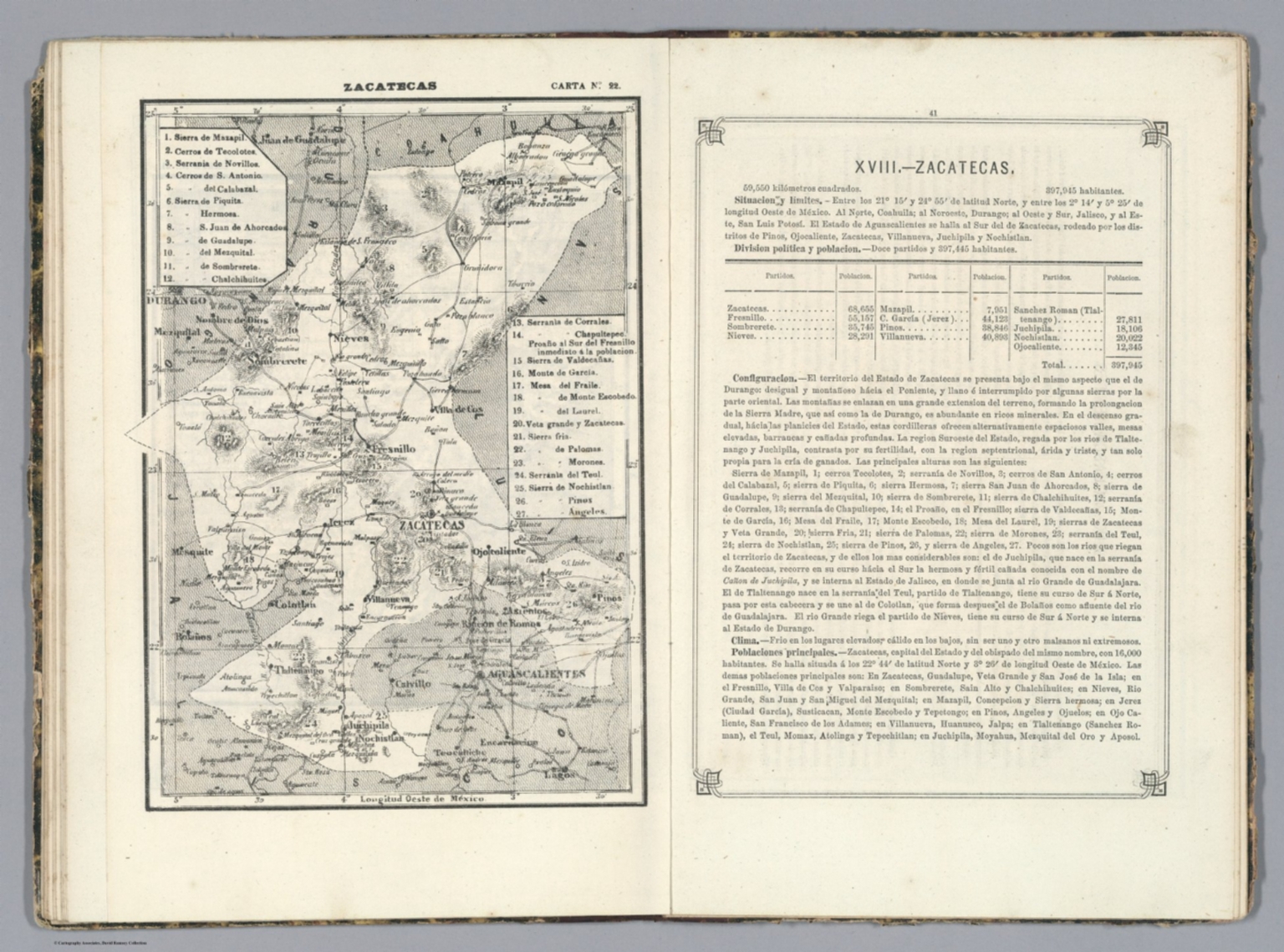 Text and Map: XVIII. Zacatecas. Carta No. 22. - David Rumsey Historical ...