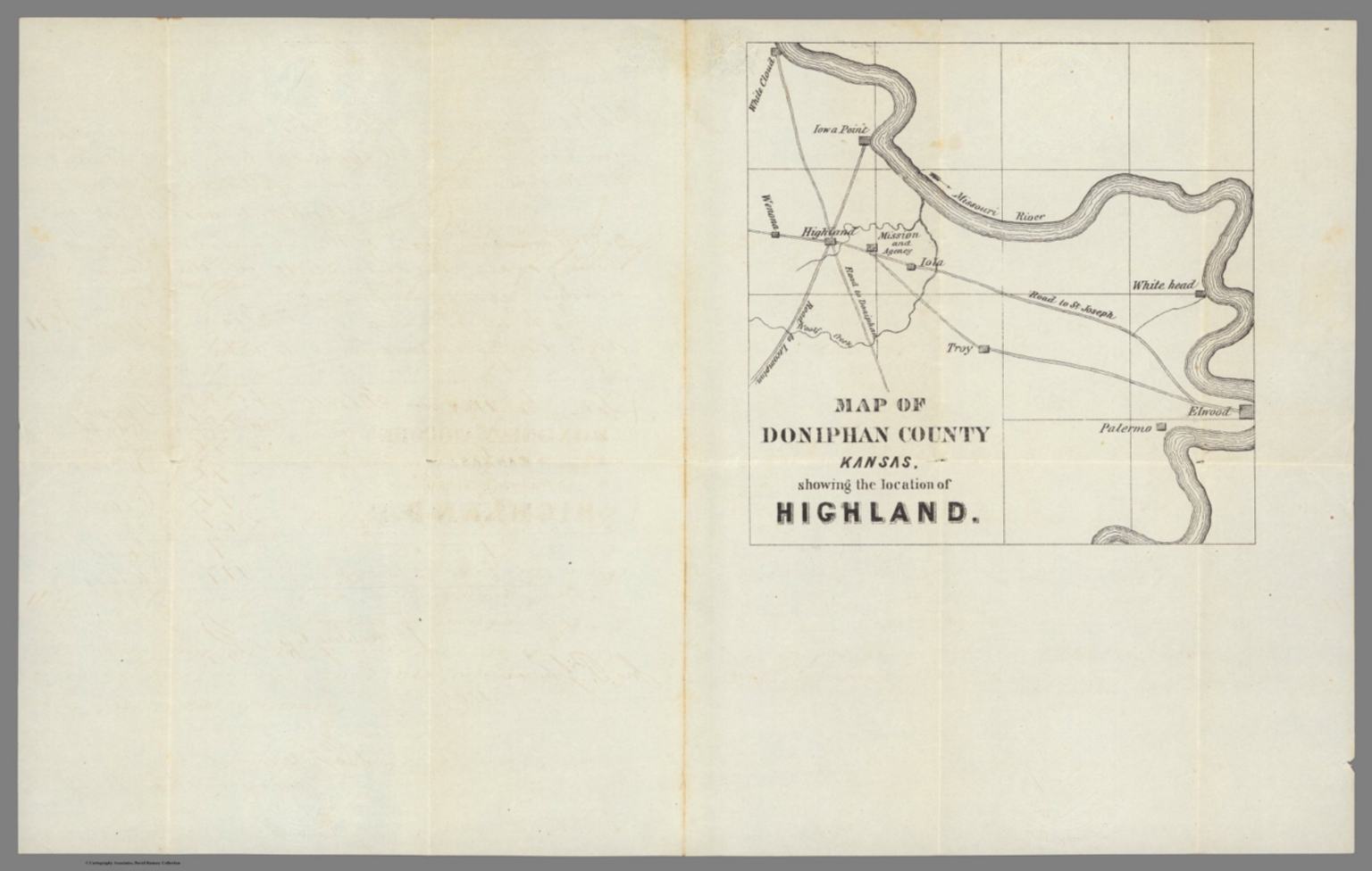 Map of Doniphan County, Kansas. Showing the location of Highland