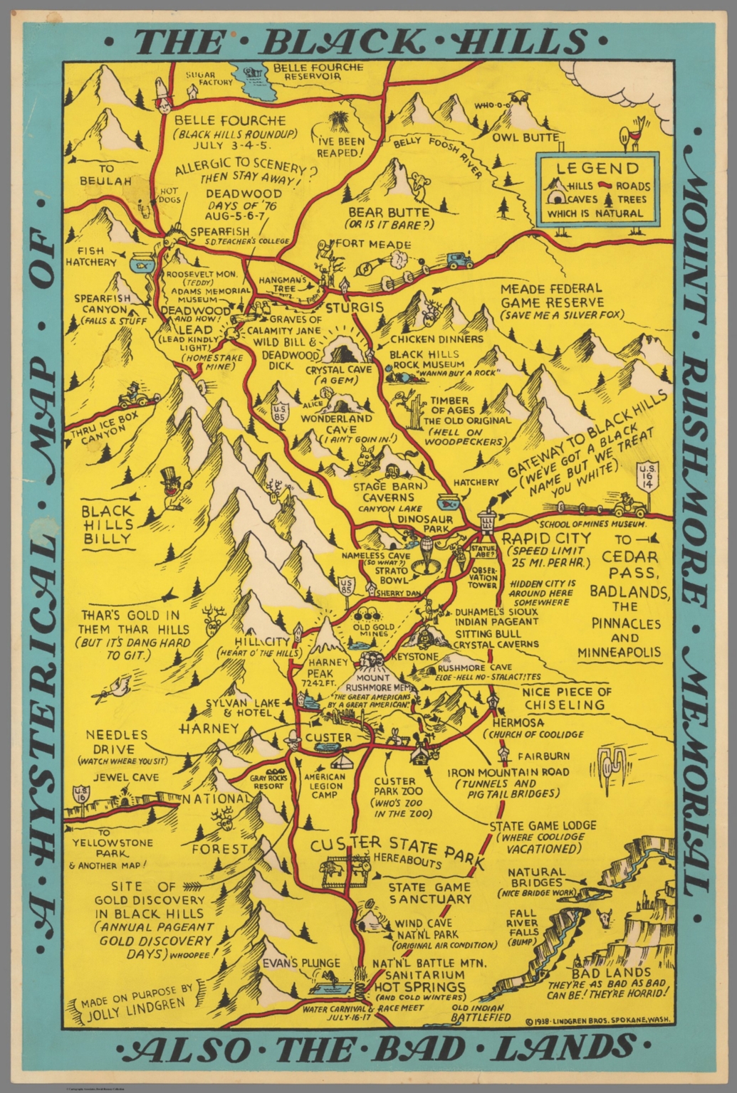 A histerical map of Black Hills, Mount Rushmore Memorial. Also the Bad ...