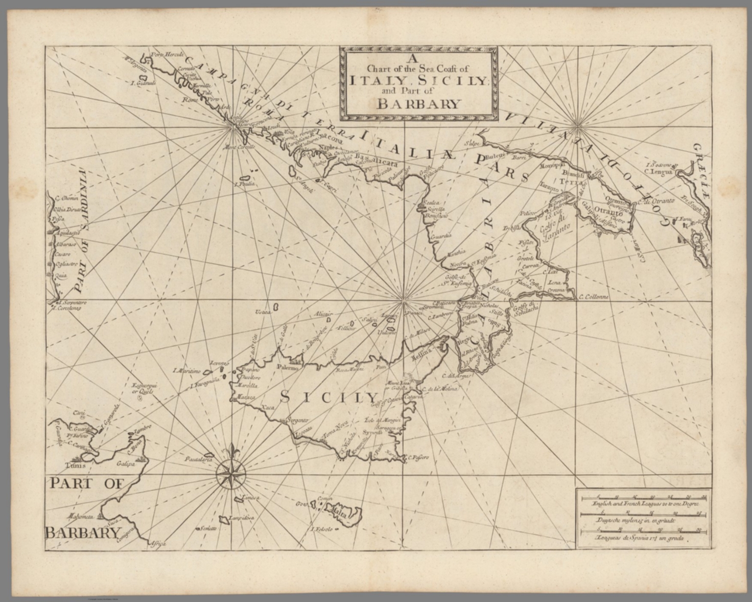 Pl. 12. Pt. III. A chart of the sea coast of Italy, Sicily and part of ...