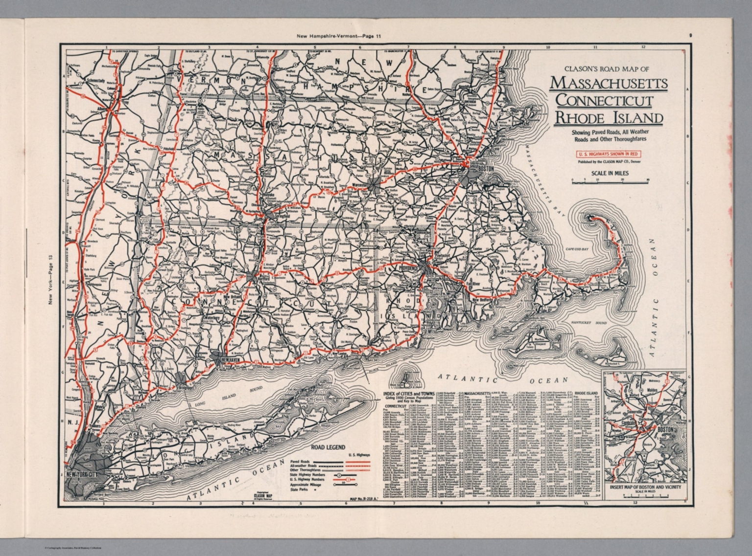Clason's Road Map of Massachusetts, Connecticut, Rhode Island - David Rumsey Historical Map ...