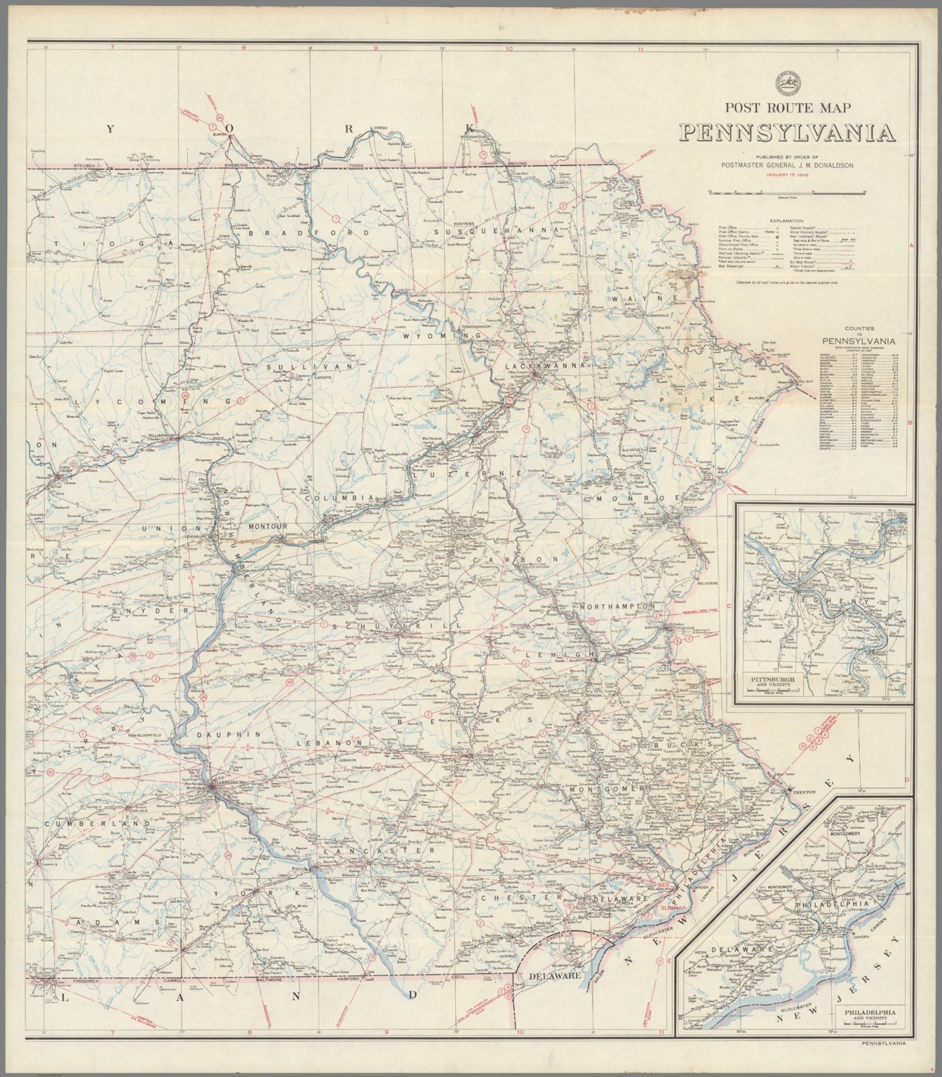 Post Route Map of the State of Pennsylvania (Eastern Sheet) January