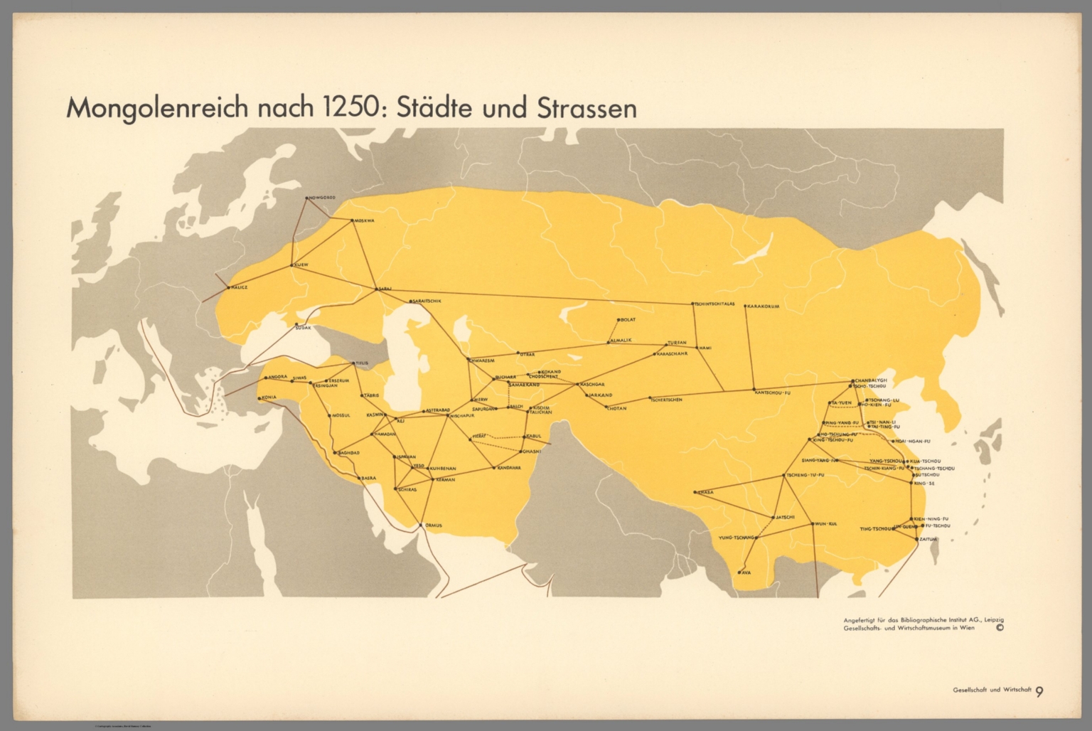 Mongolenreich nach 1250: Städte und Strassen. (Mongol Empire after 1250