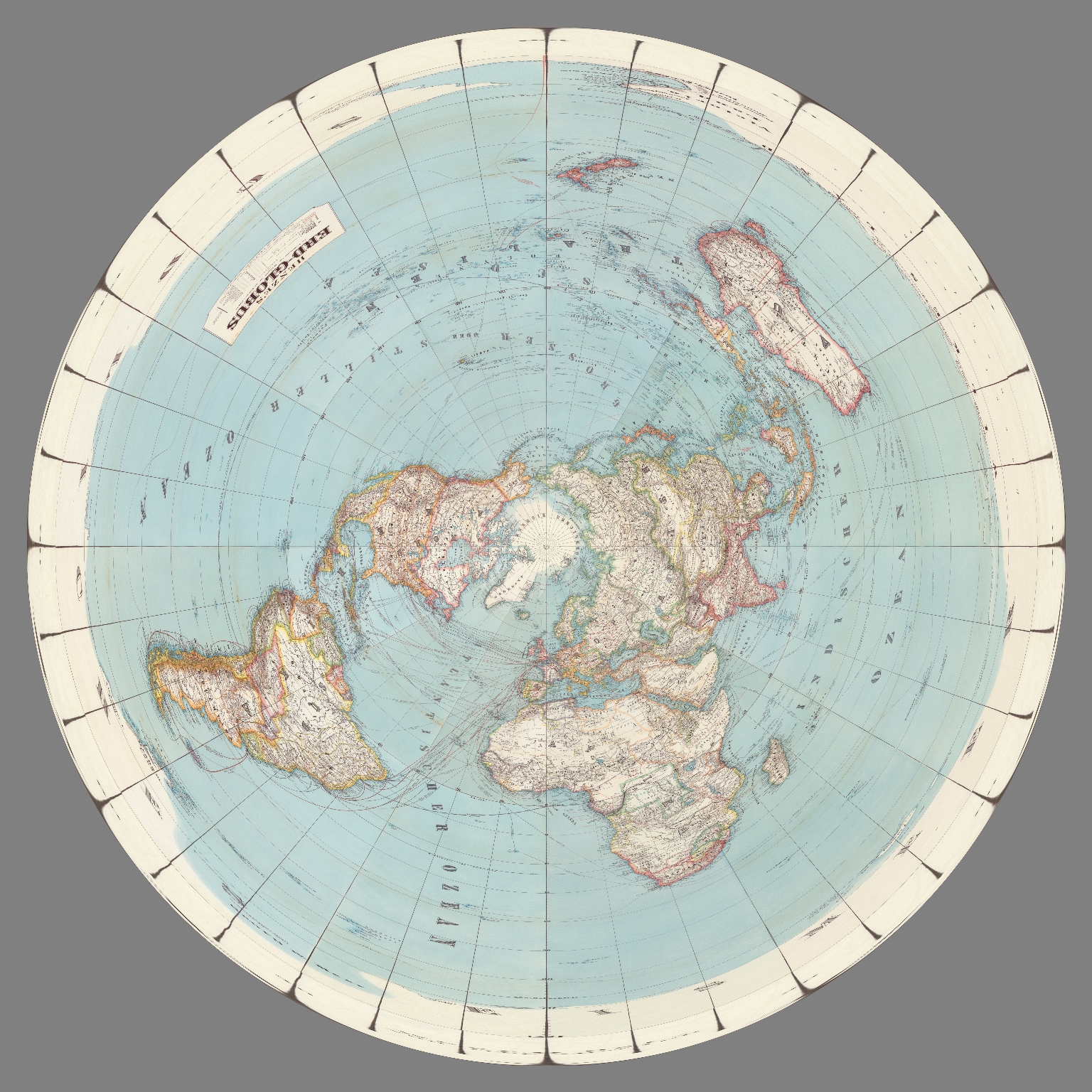 Azimuthal Equidistant Projection: Sections 1-24 Henze's Erd-Globus 