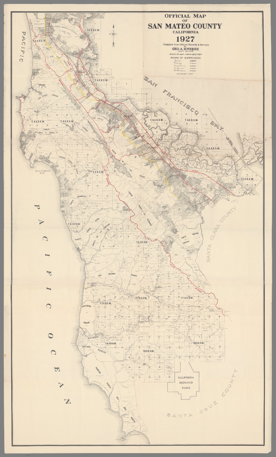 Map Of San Mateo County Official Map Of San Mateo County California 1927. - David Rumsey Historical  Map Collection