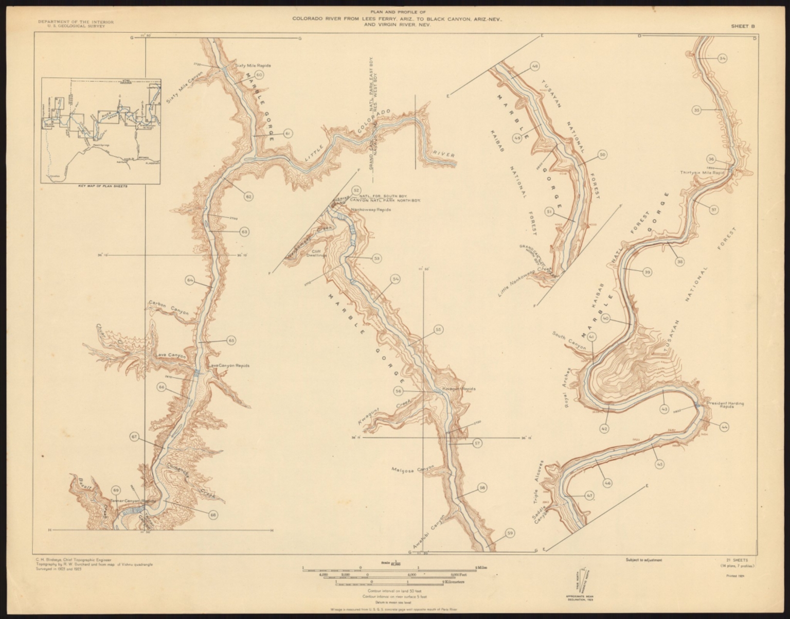 Sheet B. Plan and Profile of Colorado River From Lees Ferry, Ariz., To