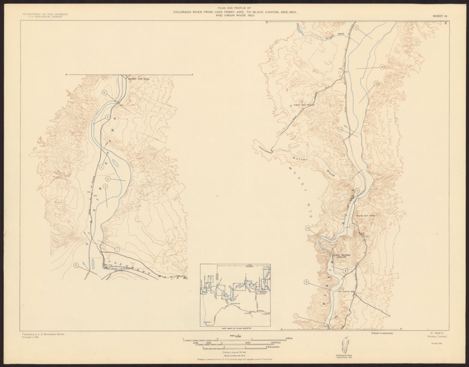 Sheet M. Plan and Profile of Colorado River From Lees Ferry, Ariz., To ...